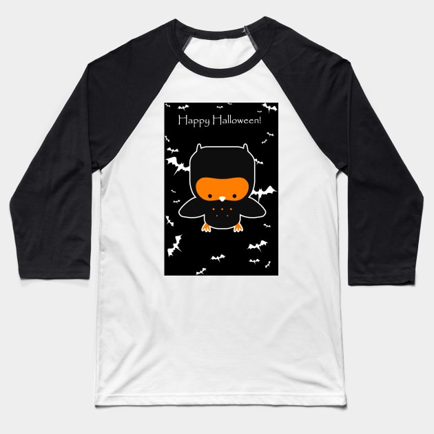 Happy Halloween - Black and Orange Owl Baseball T-Shirt by saradaboru